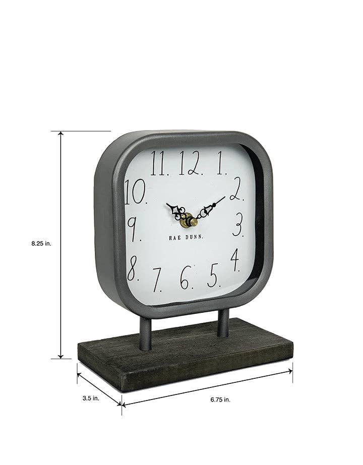 DesignStyles Home – Großhandel Tischuhr – Rae Dunn Kaminuhr aus Metall und Holzfuß2