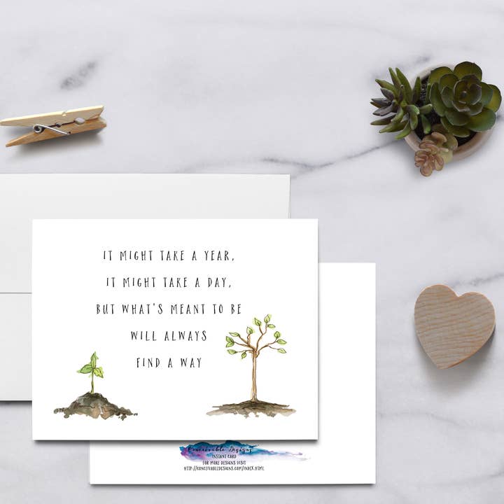 What's meant to be will find way Fertility Greeting Card for wholesale by Conceivable Designs