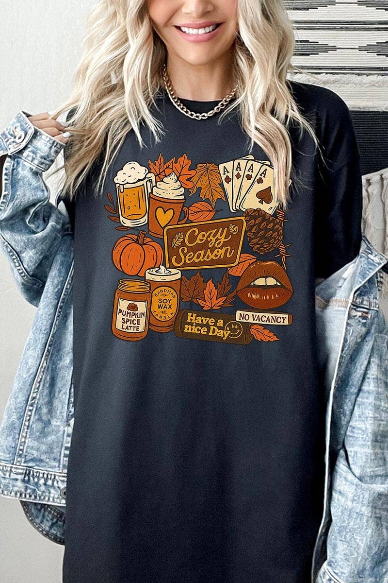 COLORBEAR - Wholesale T-Shirt (Graphic) - Women's - Retro Fall Collage Graphic Heavy Cotton Tee13