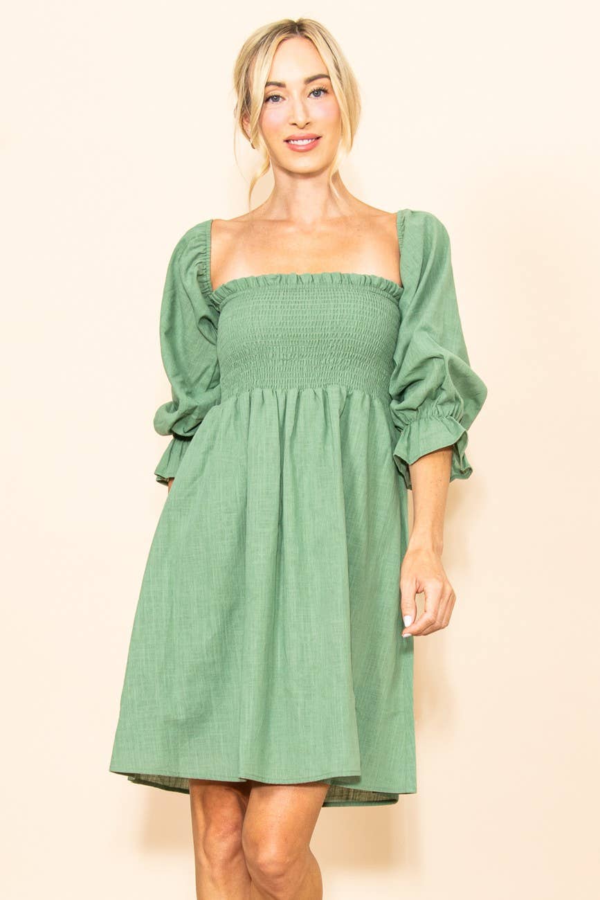 Elloh Collection – wholesale Klänning - Dam – Axelbandslös linneblandad smockklänning med foder9