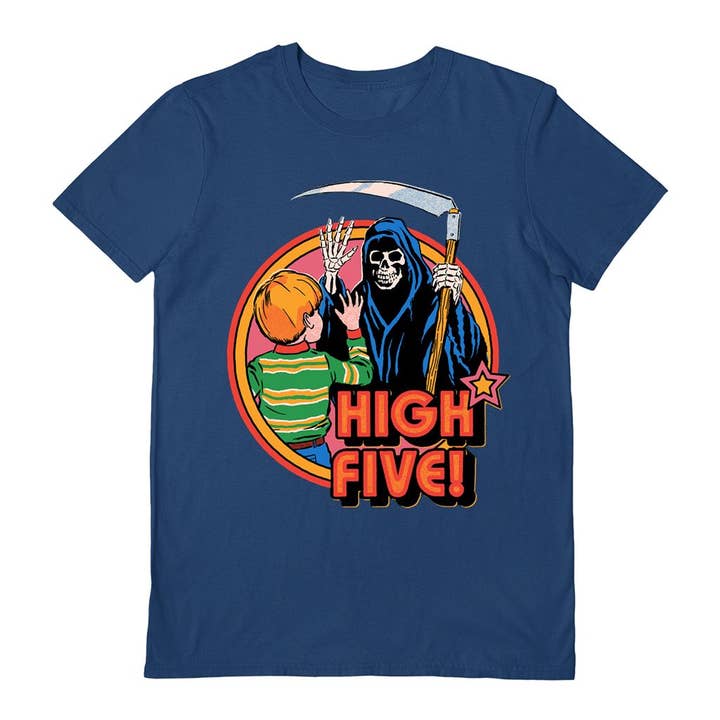 T-shirt unisex blu marino Steven Rhodes (High Five) per la vendita all'ingrosso da parte di Pyramid International