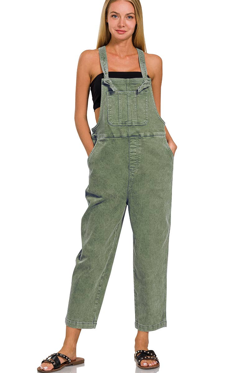 42POPS - Venta al por mayor Mono - Mujer - Mono de mezclilla relajado con tirantes anudados y lavado ácido2