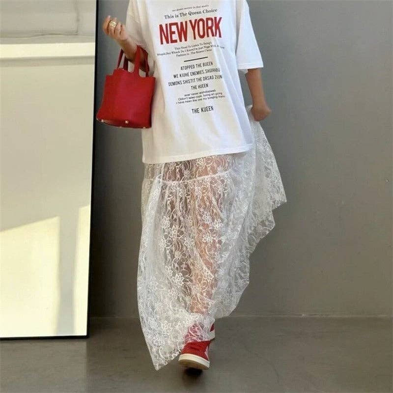 VIT Elegant spetskjol med blommönster och hög midja i midilängd för wholesale på Faire3