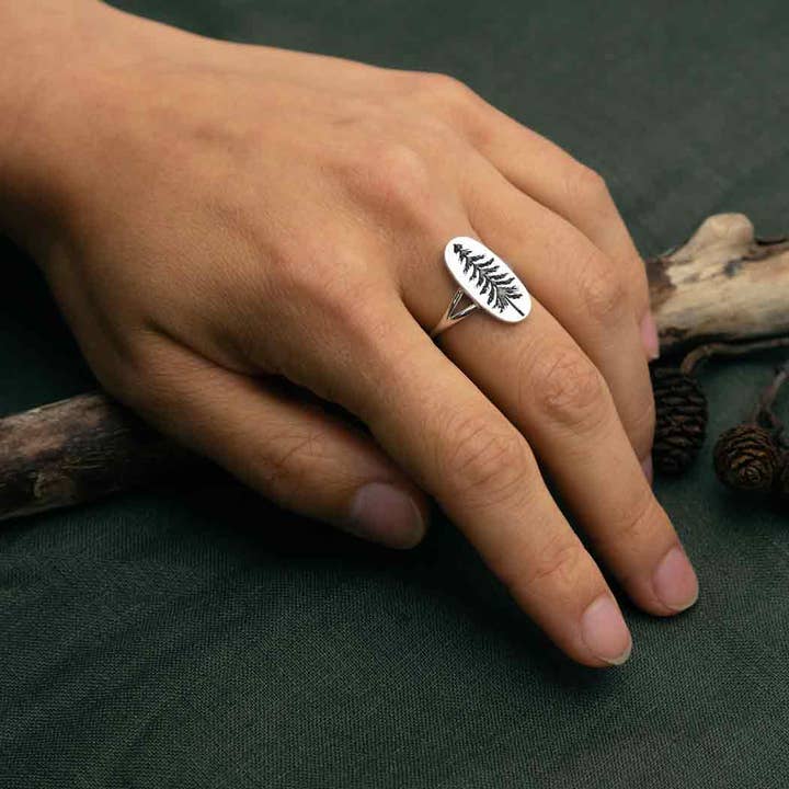 Nina Designs - Wholesale Cocktail/Statement Ring - Sterling Silver or Bronze Etched Pine Tree Ring2
