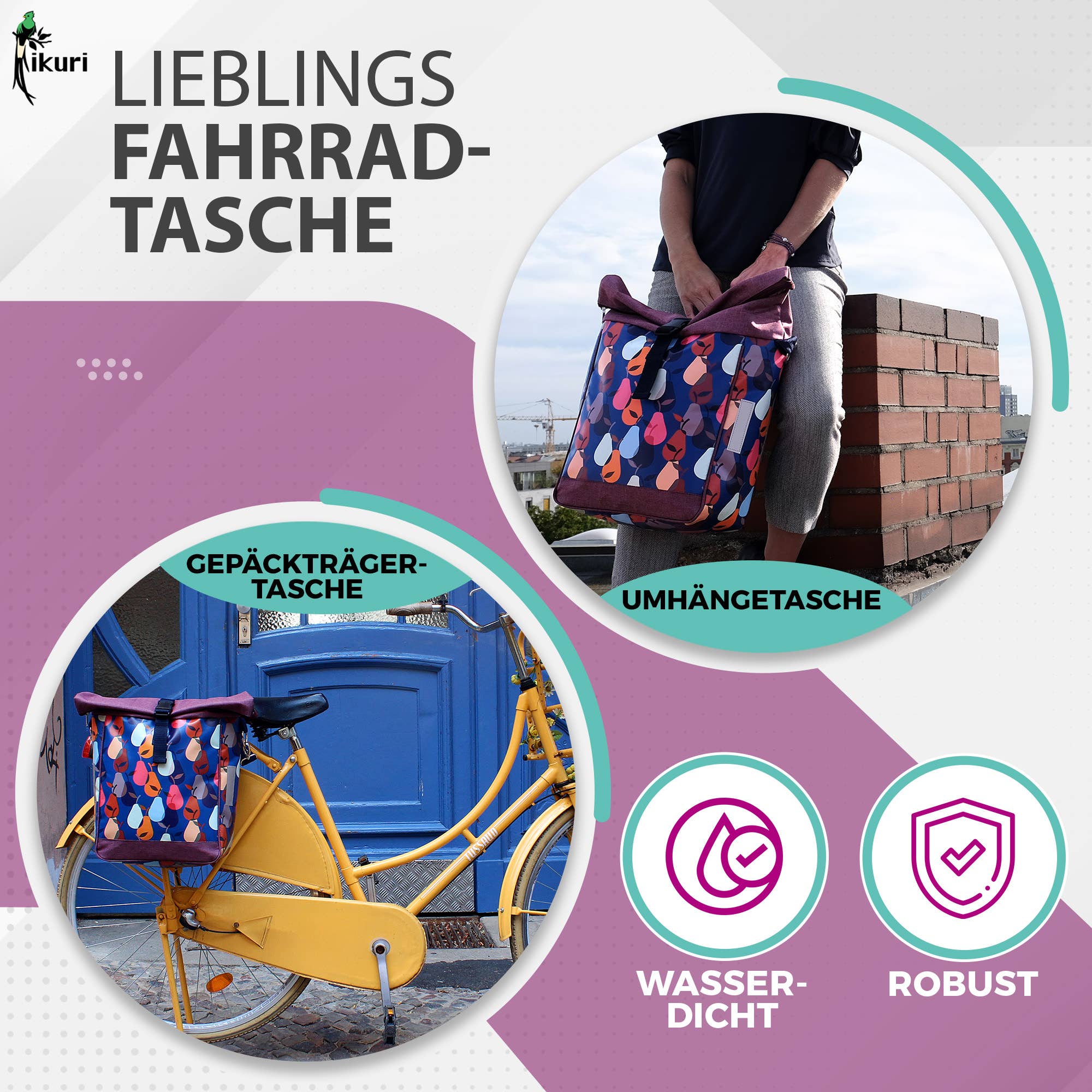 Ikuri - Vendita all'ingrosso Accessori per ciclisti - Borsa da bicicletta per portapacchi borsa singola Peras blu1