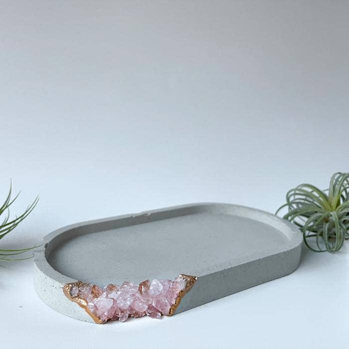 AURA 8 Art Boutique - Venta al por mayor Bandejas decorativas - Bandeja de tocador de cuarzo rosa, posavasos de geoda, decoración de baño
