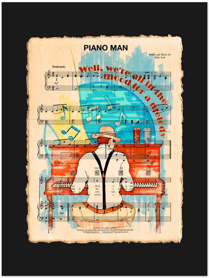 Piano Man | Impression d'art de partition de Billy Joel pour la vente par Cup of Tea Creative