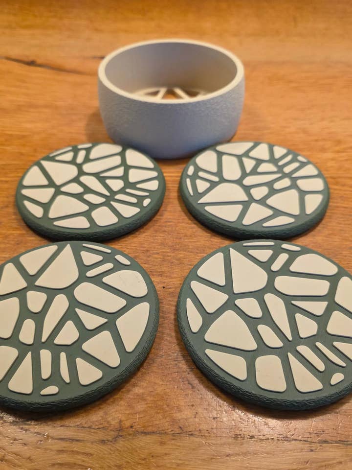 Set of 4 Voronoi Design Coasters – 3D Printed – Customizable with Holder for wholesale by Ben-J-3Dcrea