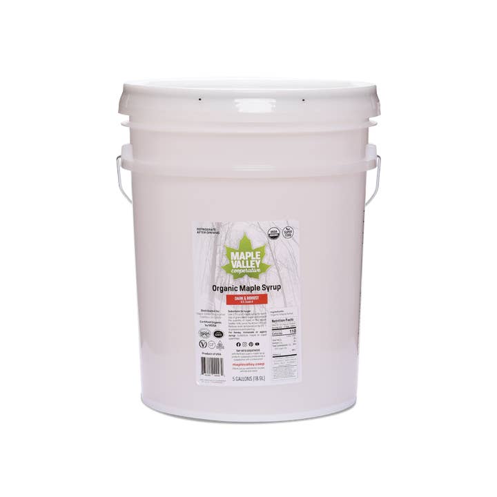 Maple Syrup Organic Dark & Robust 5 Gallon Pail for wholesale by Maple Valley Cooperative