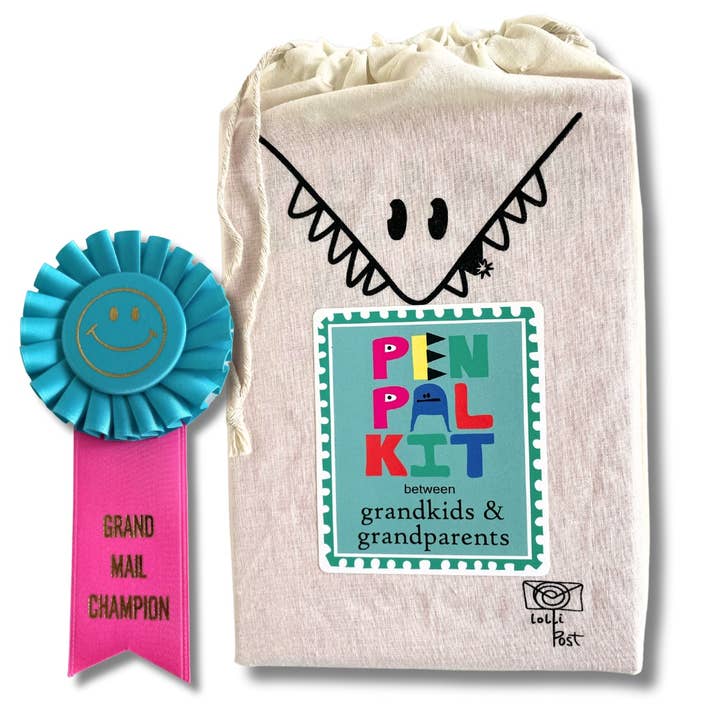 LolliPost - Wholesale Stationery/Notecard Set - Drawstring Bag Kids/Grandparents Pen Pal Kit