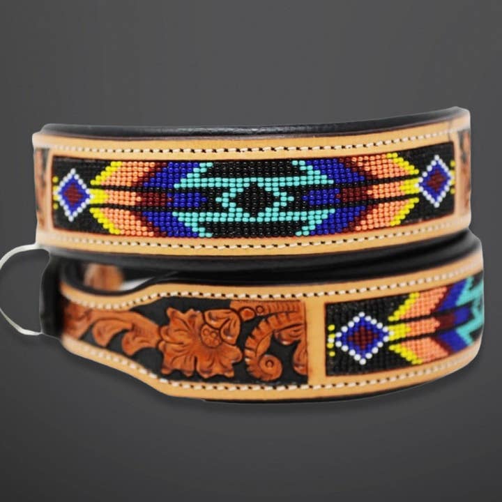Westrian (Formerly Equipage) - Wholesale Pet Collar - Dog - Western Equestrian Tooled Leather Beaded Dog Collar