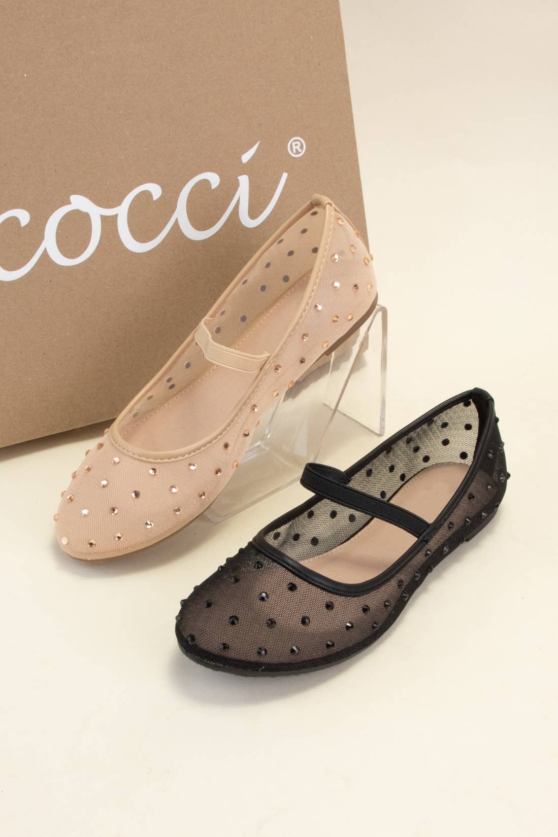 CCOCCI - Wholesale Flats - Women's - SF9787 RHINESTONE EMBELLISHED MESH MARY JANE FLATS2