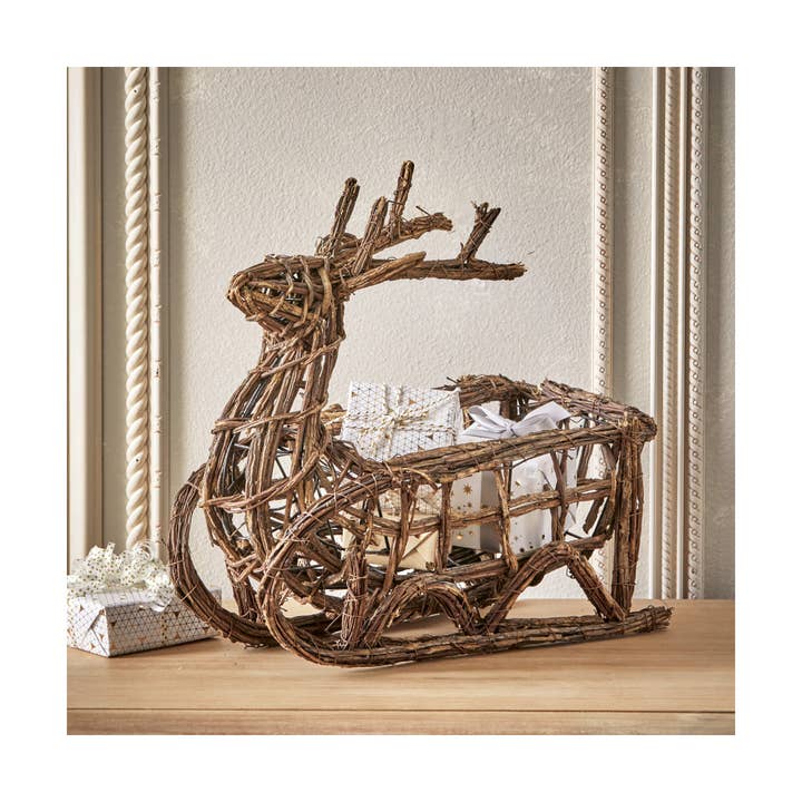 tag - Wholesale Christmas Decoration - Reindeer Vine Sleigh Decor - Natural