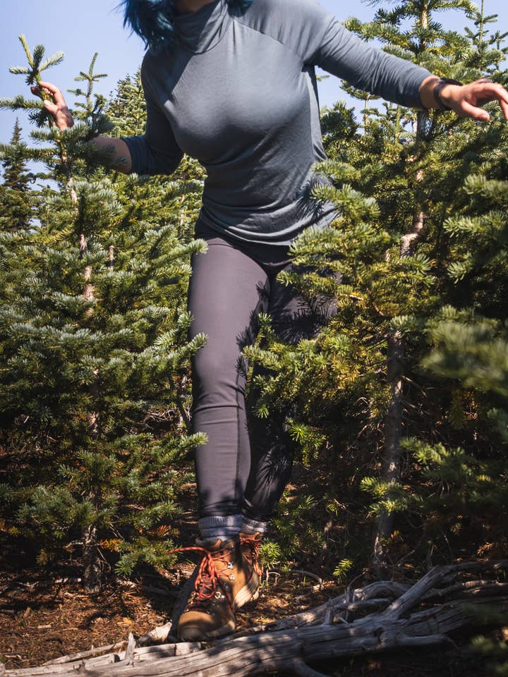 Slate Merino Wool Isostatic T-Neck Top for wholesale on Faire4