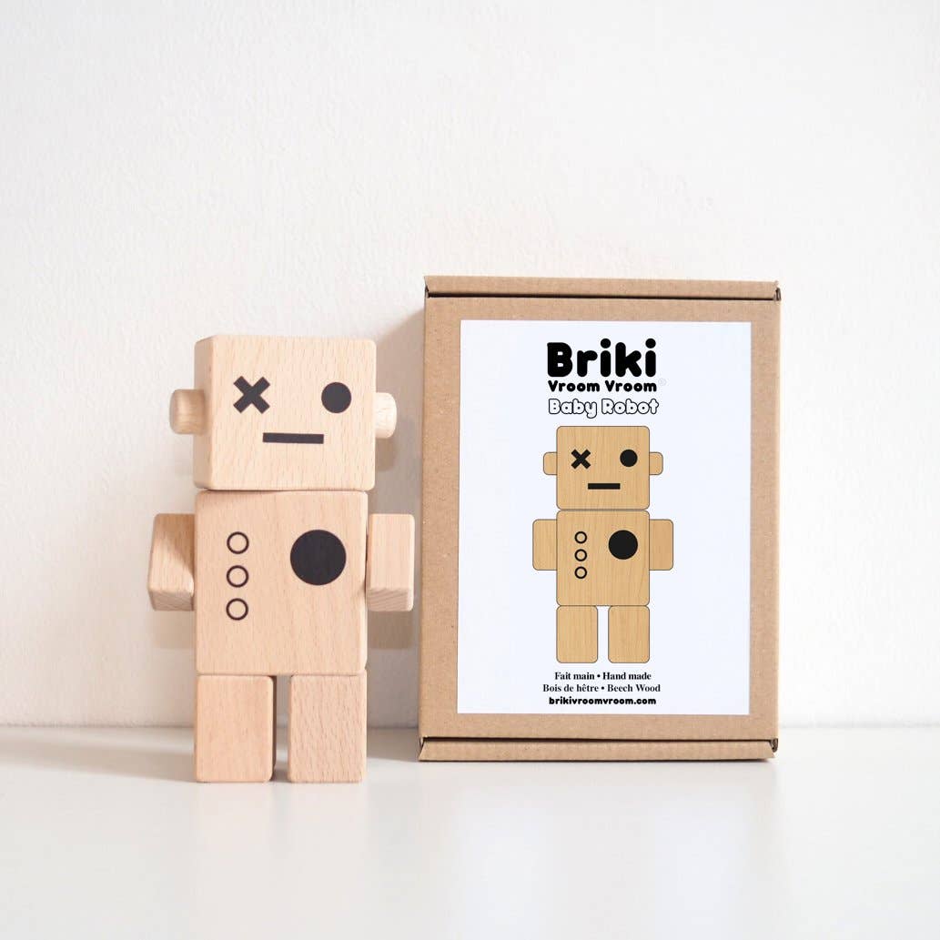 Briki Vroom Vroom – wholesale Wood toy – Child – Wooden toy - Baby Robot/Natural - wooden toy1