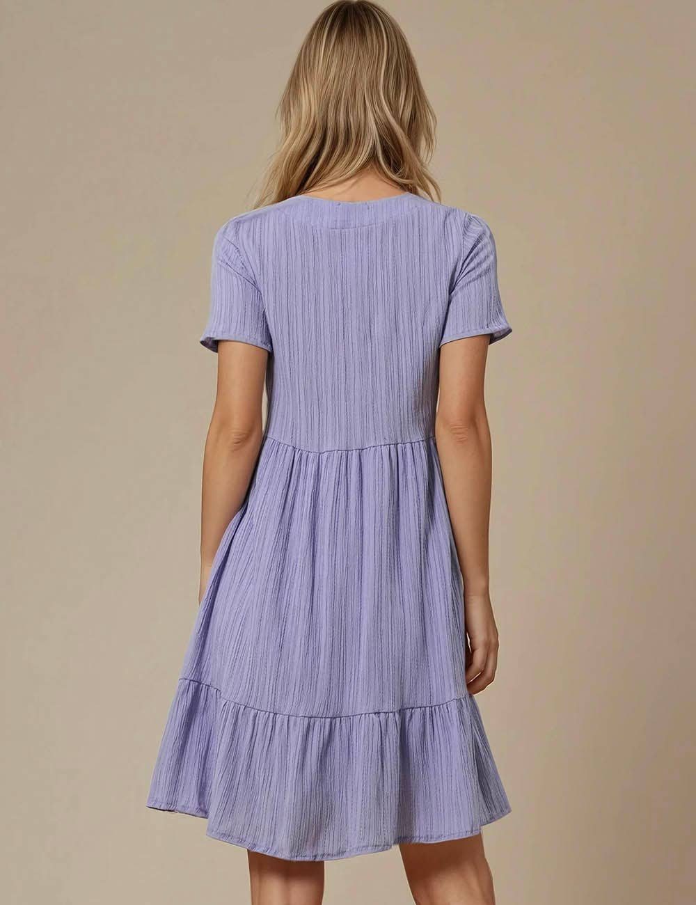 Sweetkama - Vente Robe – femme - Robe courte quotidienne à manches courtes et col en V14