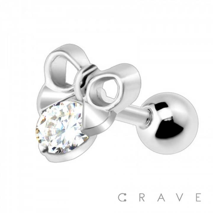 CRAVE BODY JEWELRY – wholesale Enkelt örhänge – 316L SS BROSK SKIVSTÅNG MED BAND BOTTEN PÄRLA STEN