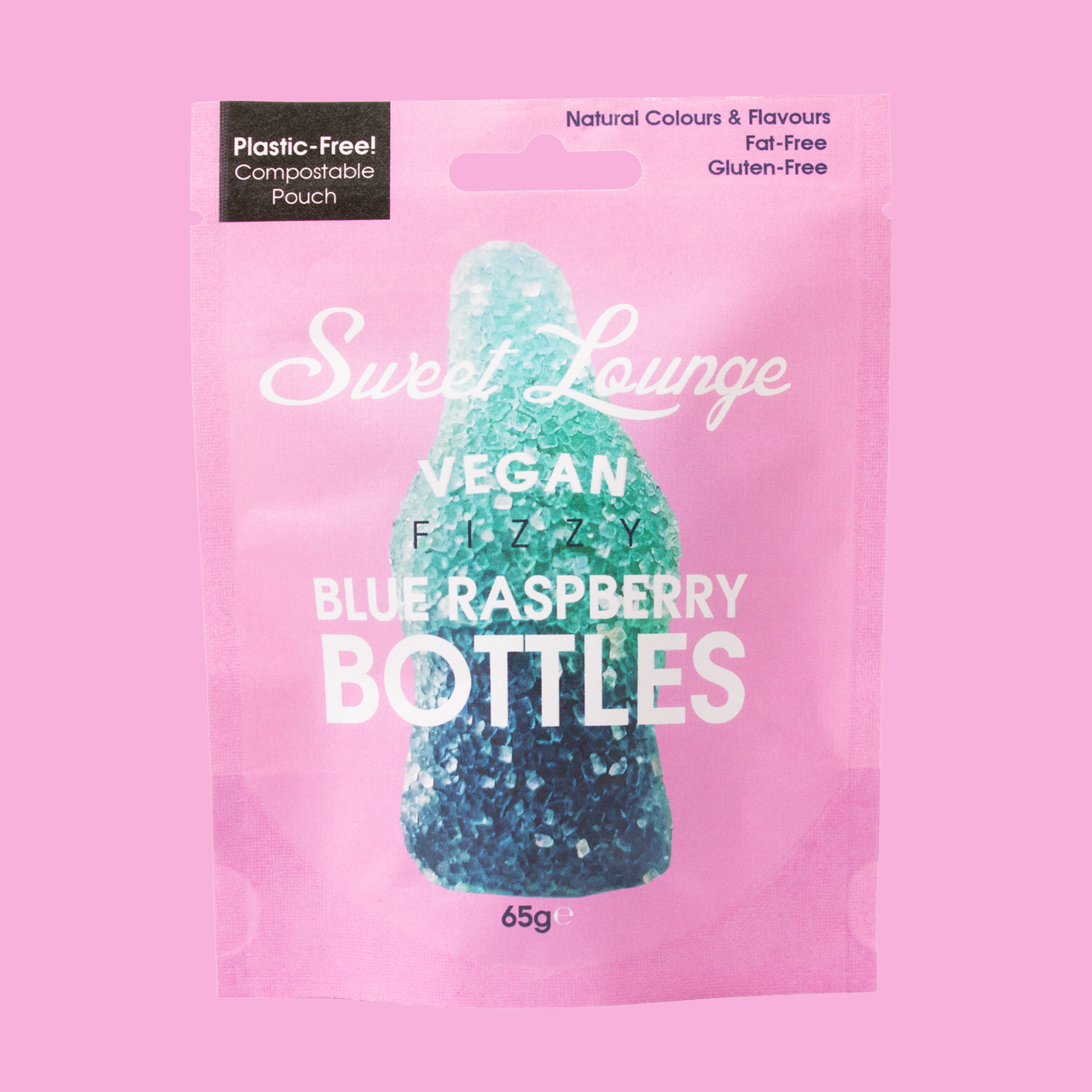 Sweet Lounge - Wholesale Gummy - Vegan Fizzy Blue Raspberry Bottles (Plastic-free) 65g6