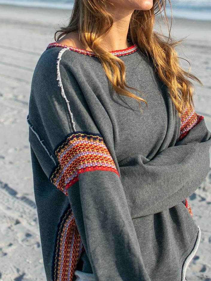 Gray Web Panelled Raw-Edged Cotton Sweatshirt for wholesale on Faire
