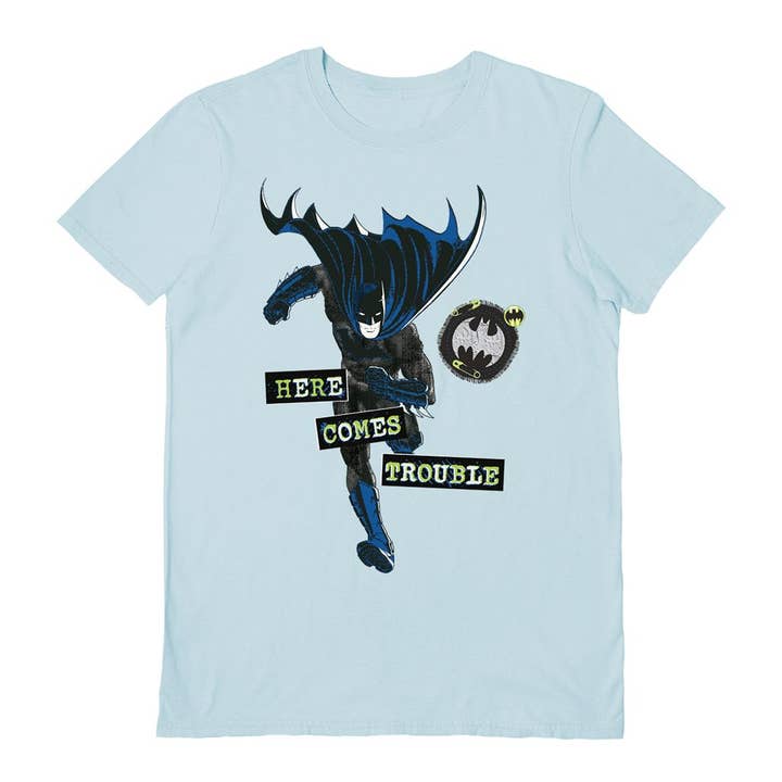 Pyramid International - Wholesale Screen Printed T-Shirt - Kids - Batman (Here Comes Trouble) Light Blue T-Shirt