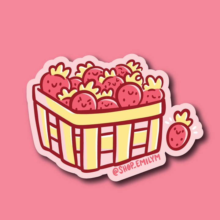 Autocollant en vinyle « Panier de fraises » pour la vente par Shop Emily M