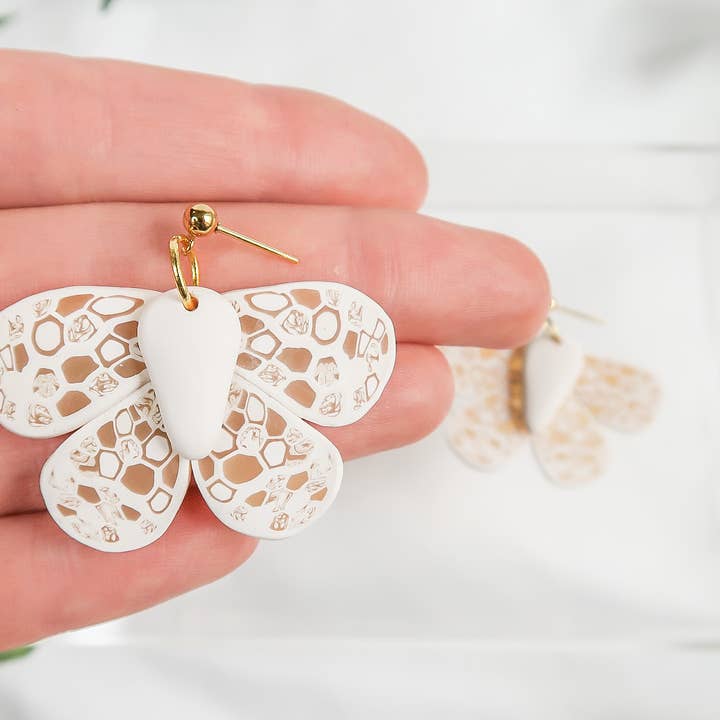 Transparent White Butterfly Polymer Clay Earrings for wholesale by Lily Ann Clay Designs