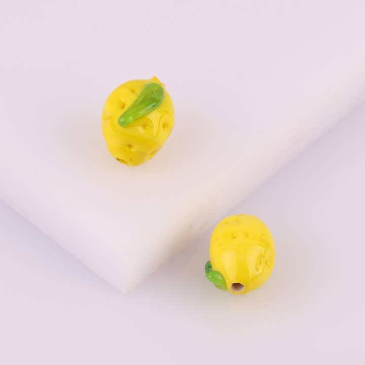 Adamodart - Wholesale Individual Charm/Pendant - Murano Glass Lemon spacer Bead, lampwork fruit earring charm
