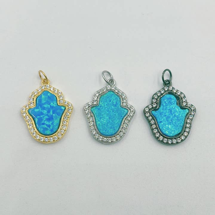 Hamsa Hand Charm, Opal Hamsa Pendant, CP1406 for wholesale by Beads Creation
