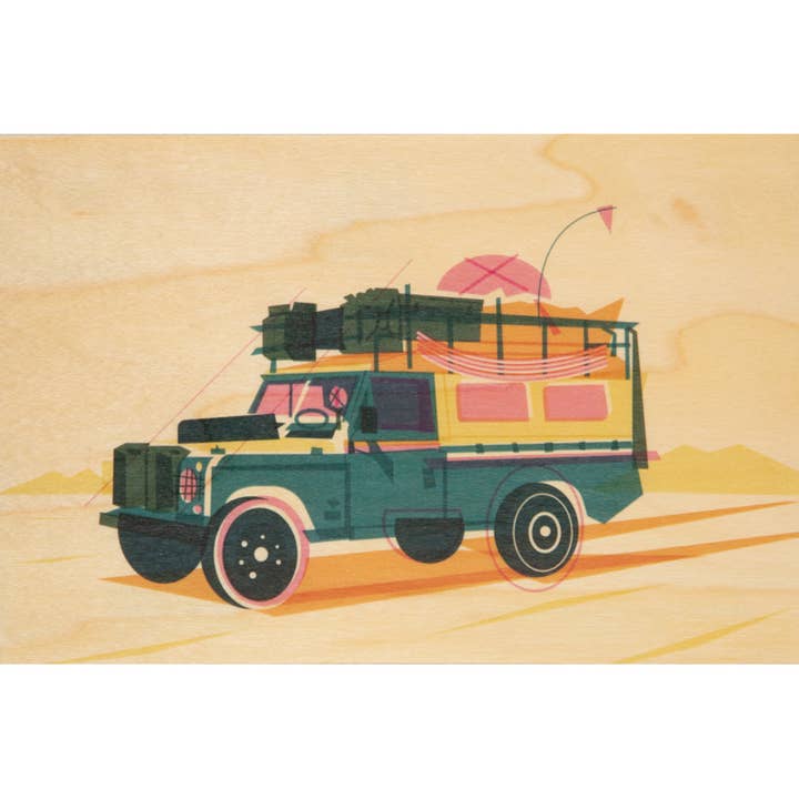 Wood Postcard Voyage Land Rover for wholesale by Woodhi