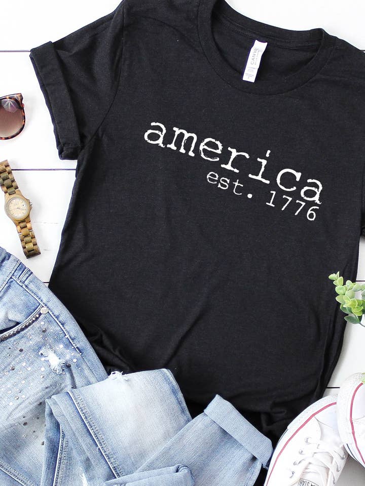 Kissed Apparel - Wholesale Screen Printed T-Shirt - Women's - America est 1766 Patriotic 4th of July Graphic Tee2