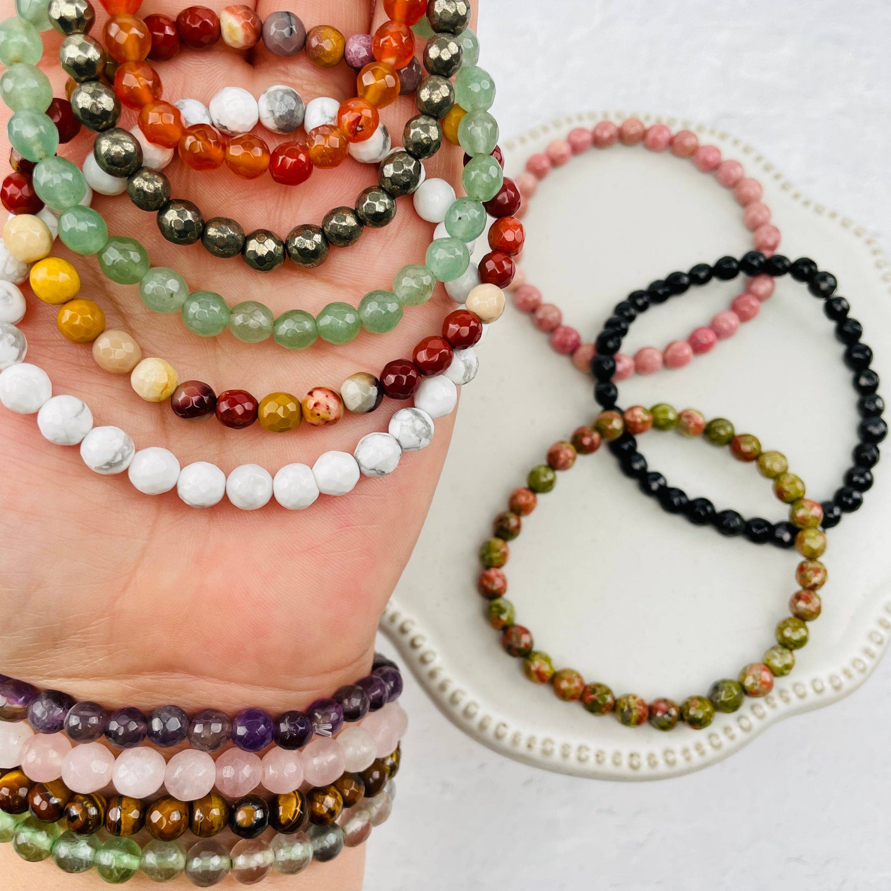 Rock Paradise - Wholesale Beaded Bracelet - Crystal Gemstone Round Bead Faceted Bracelets - 6mm -1