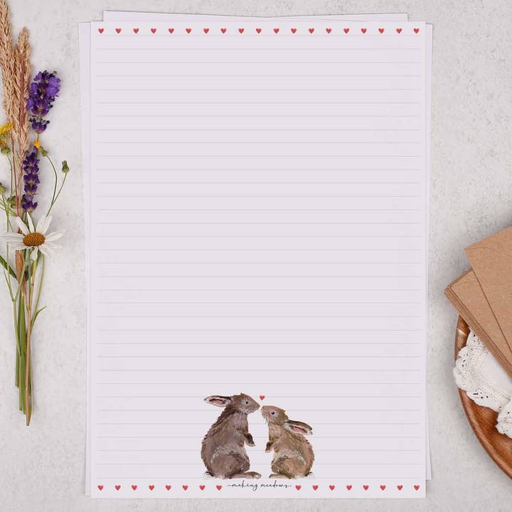 A4 writing paper with rabbits & hearts | Letter Paper for wholesale by Making Meadows Ltd
