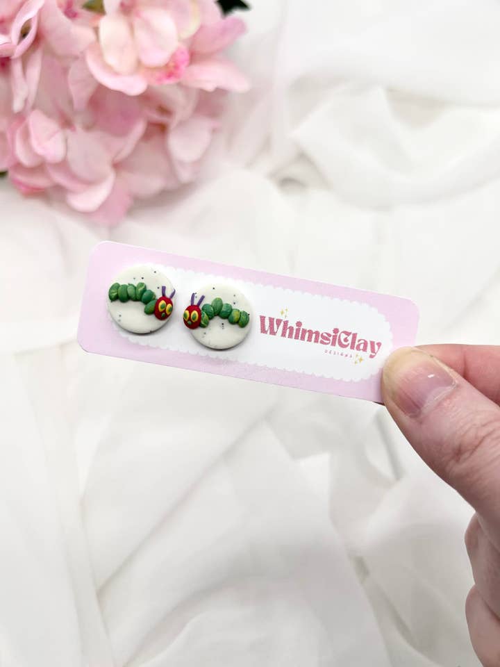 Hungry Caterpillar Studs for wholesale by Whimsically Designs
