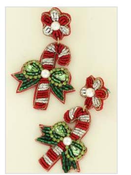 Candy Cane Christmas Seed Bead Earrings for wholesale by Lord Willing Boutique
