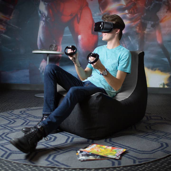 LuvU - Wholesale Chair - Jaxx Pixel Gamer Bean Bag Chair, Premium Vinyl / Dark Denim13