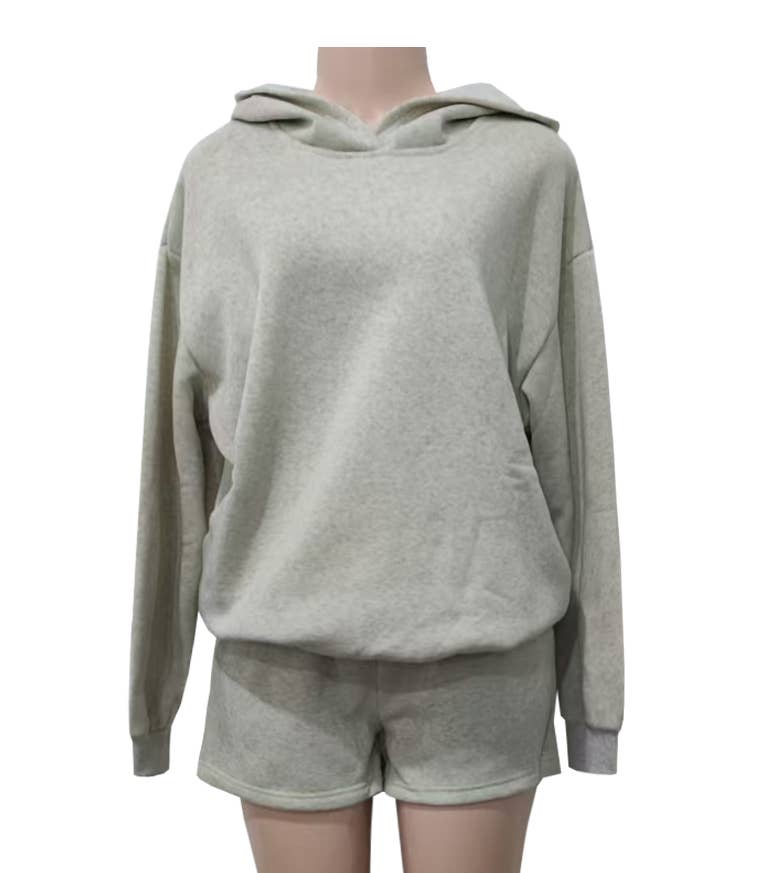 HIDDENBRAND - Wholesale Lounge Set - Women's - Oversized hooded sweatshirt and short 2 piece set outfits10