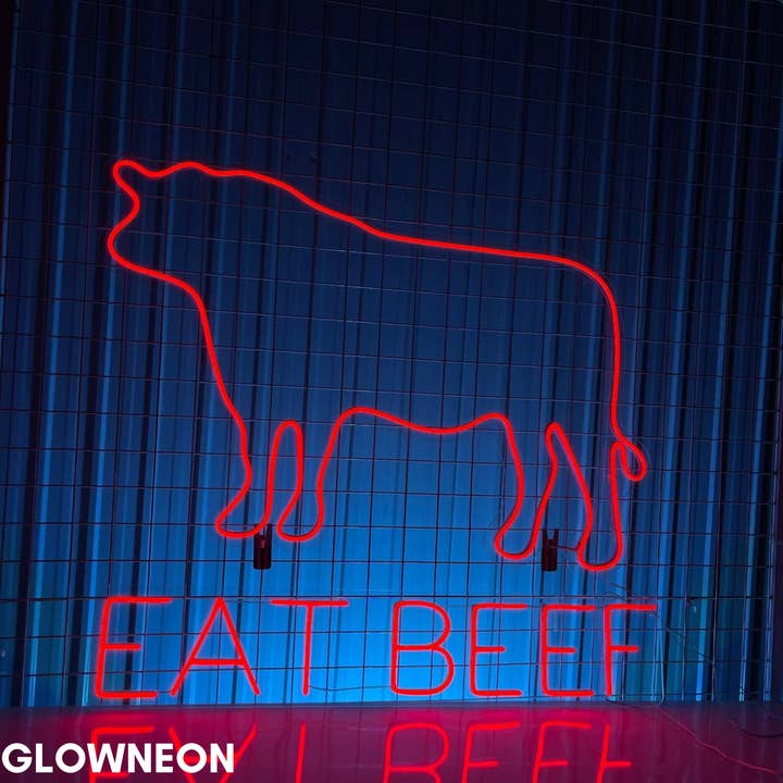 Glow Neon - Wholesale Neon Sign - Eat Beef Neon Sign, BBQ Led Sign, Barbecue Grill Bar Decor