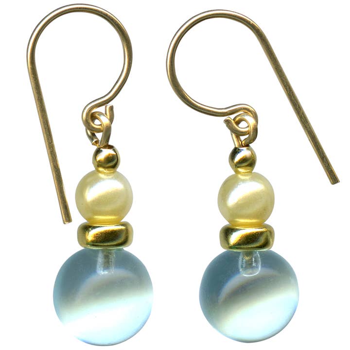 BOBLER 82 - AQUA GLAS ØRERINGE MED GLASPERLER OG GULD for engroshandel hos Owen Glass Collection