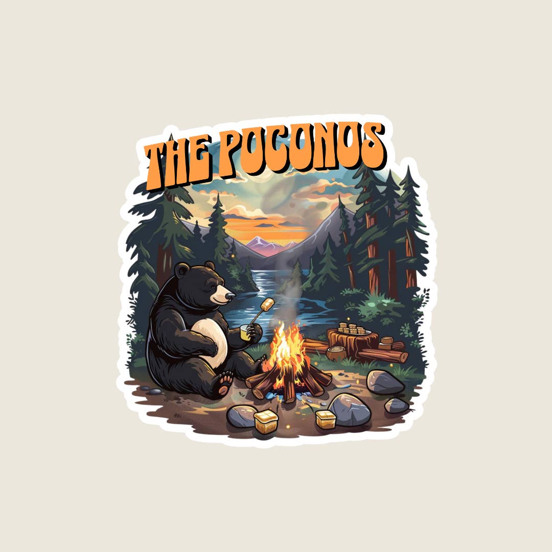 Shoreline Summit - Vendita all'ingrosso Adesivo - Adesivo Souvenir Personalizzato Orso che Arrostisce un Marshmallow (M1038)