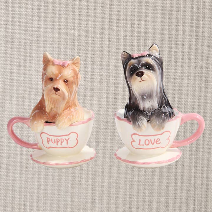 Yorkie Teacups Salt and Pepper Shaker Set for wholesale by Pacific Trading