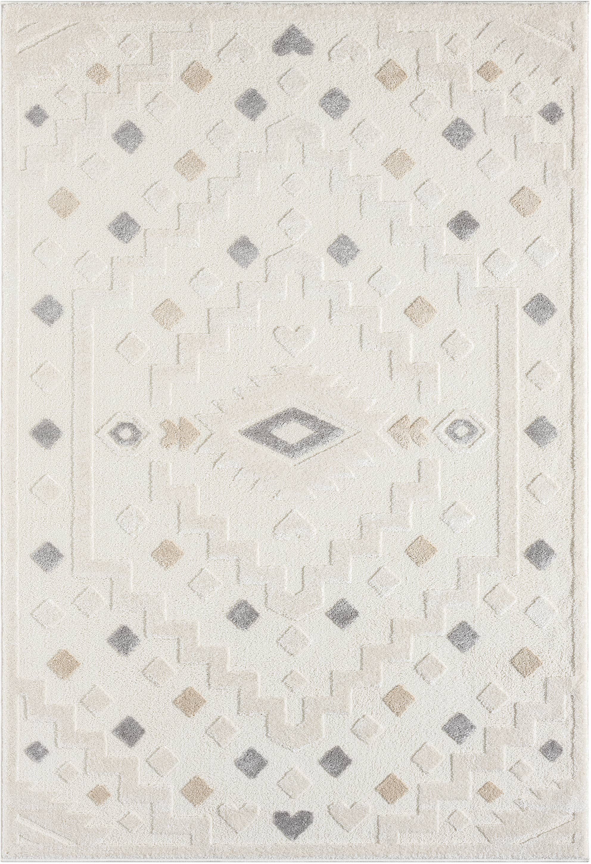 Abani Rugs – Engroshandel Løst tæppe – Abani Cozy COZ160A Creme Grå Tribal Medaljon Område Tæppe0