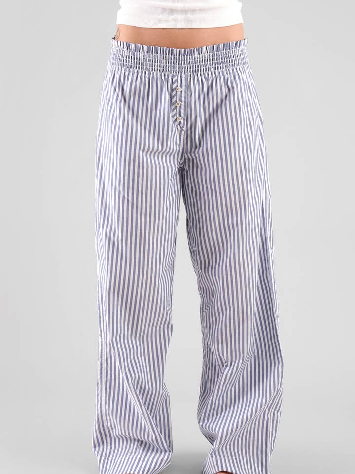 Pantaloni del pigiama in cotone a righe cicoria - Blu Oceanico per la vendita all'ingrosso da parte di Peachaus