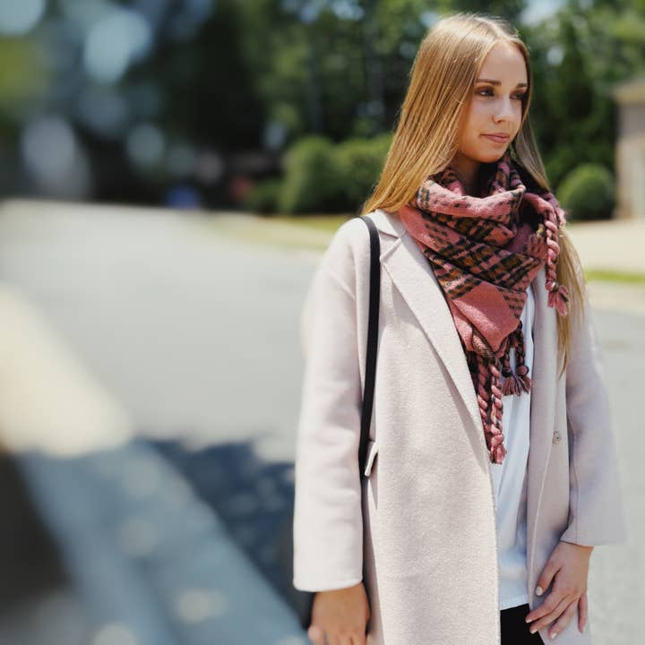 Braided Fringe Plaid Scarf for wholesale by Ellison+Young