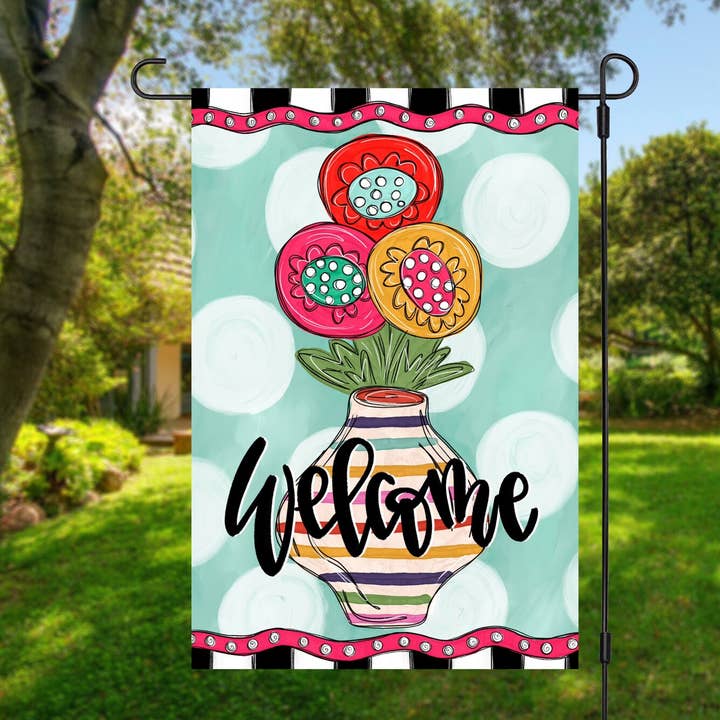 Drapeau de jardin de bienvenue Boho Floral pour la vente par Painted Skies