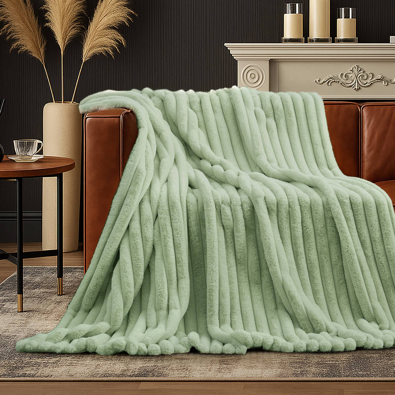 DreamValley - Wholesale Throw Blanket - AH Faux Rabbit Fur Luxurious Striped Throw Blanket 55"x70"3