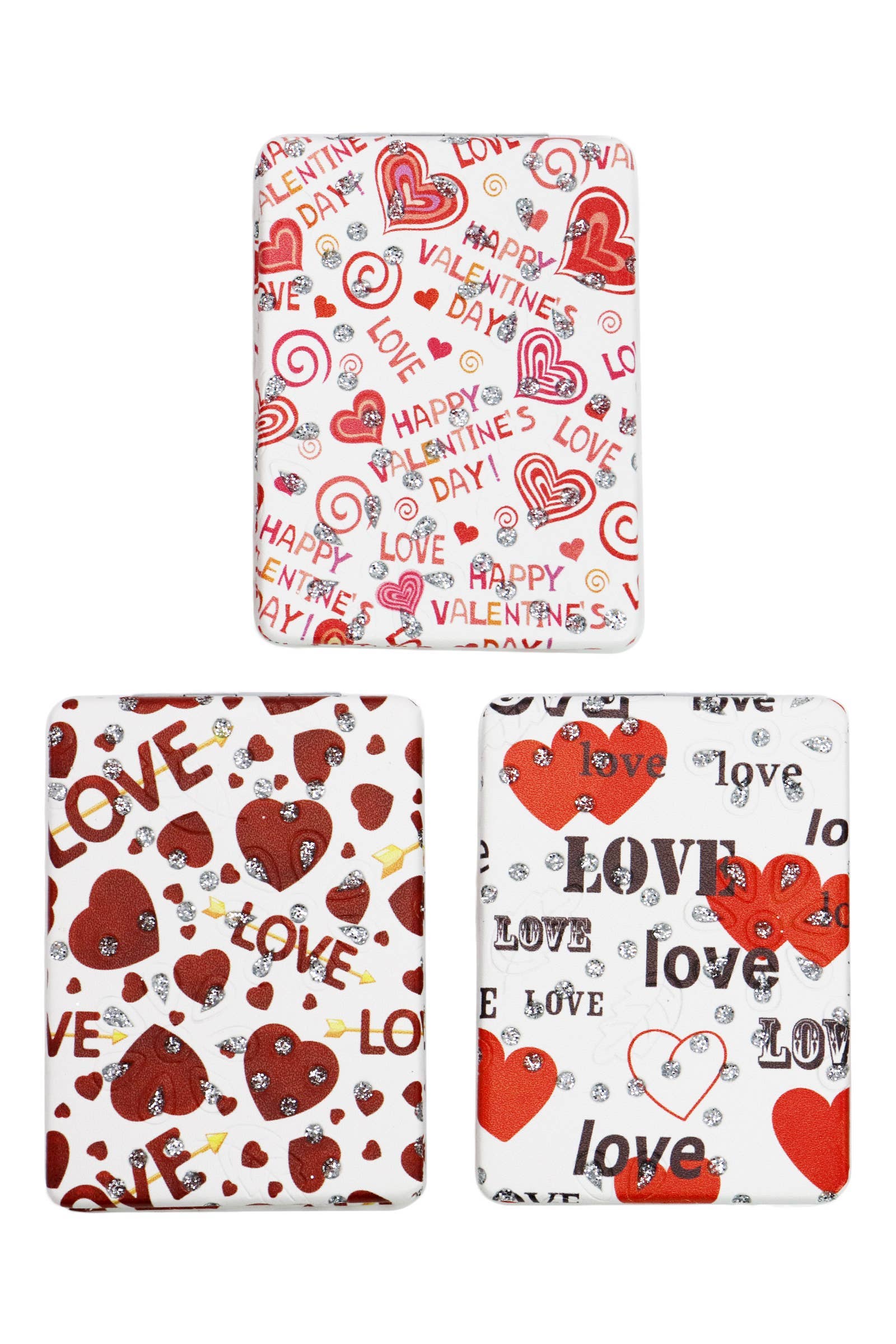 ASSORTED Love Heart Glitter Makeup Mirror - 12 Pcs for wholesale on Faire1