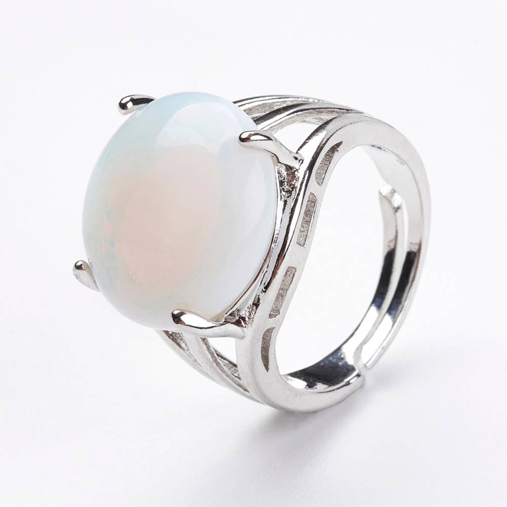 VIE - Vendita all'ingrosso Anelli cocktail/statement - Anello regolabile placcato argento con grande pietra circolare18