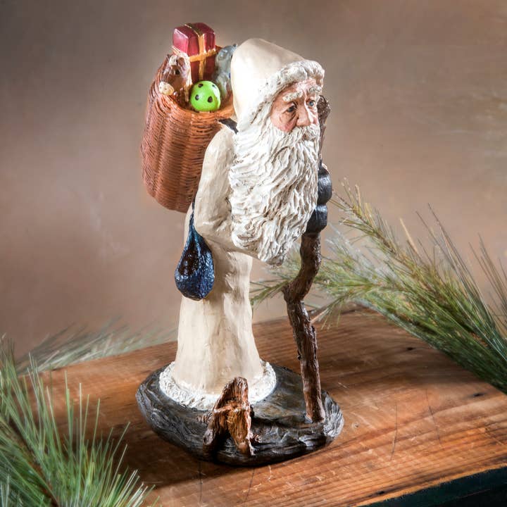 J Devlin Glass Art & Bert Anderson Collection - Wholesale Christmas Decoration - Woodland Santa Figurine - White By Bert Anerson - MB 31