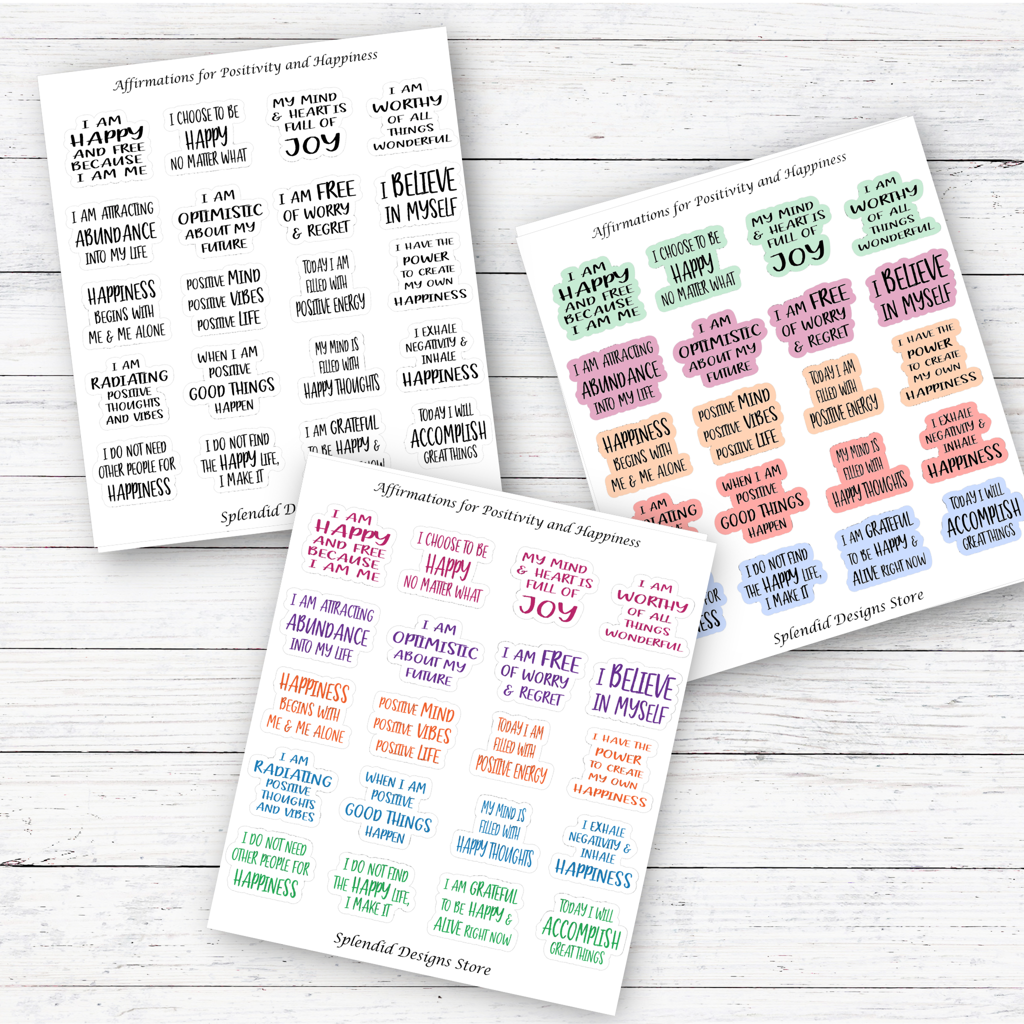 Splendid Designs Store - Wholesale Sticker - Positive Affirmations for Happiness Sticker Sheet1
