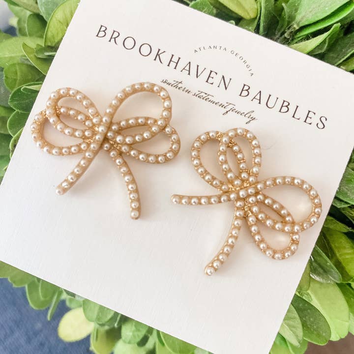 Brookhaven Baubles - Wholesale Stud/Post Earrings - Dainty Pearl Bow Earrings - Southern Statement Jewelry0